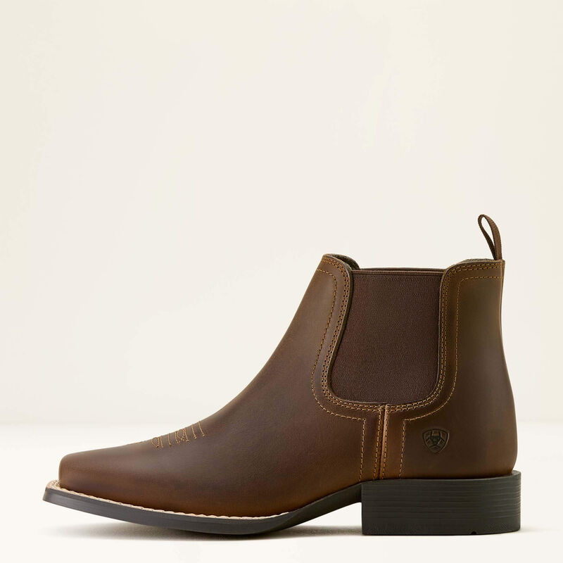 Kid's Booker Chelsea Wide Square Toe Western Boot - Distressed Brown