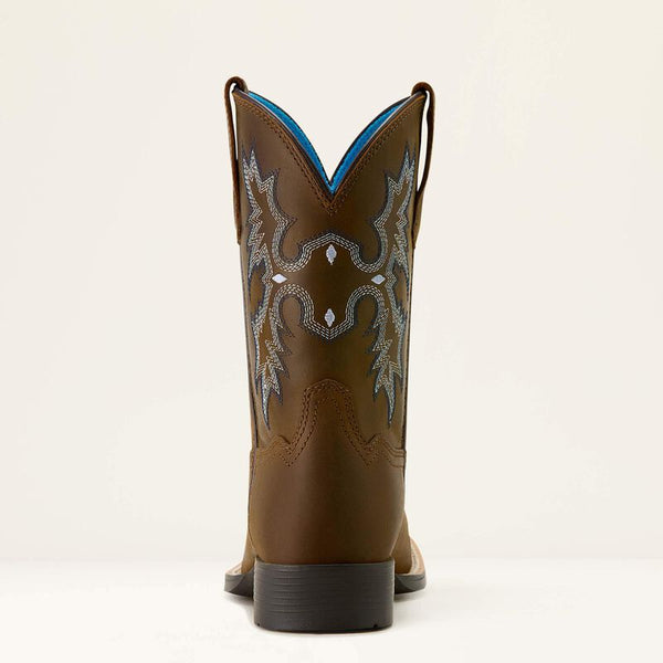 Kid's Tombstone Wide Square Toe Western Boot - Distressed Brown