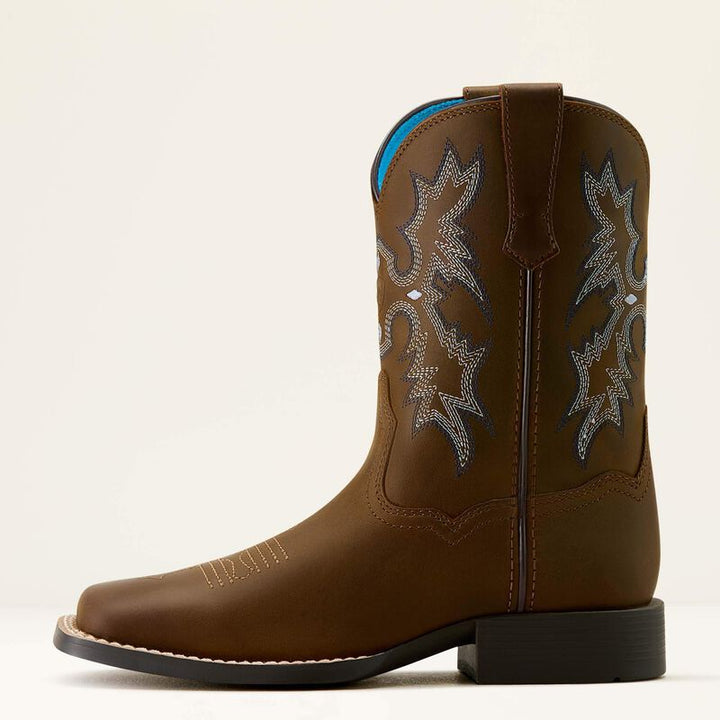 Kid's Tombstone Wide Square Toe Western Boot - Distressed Brown
