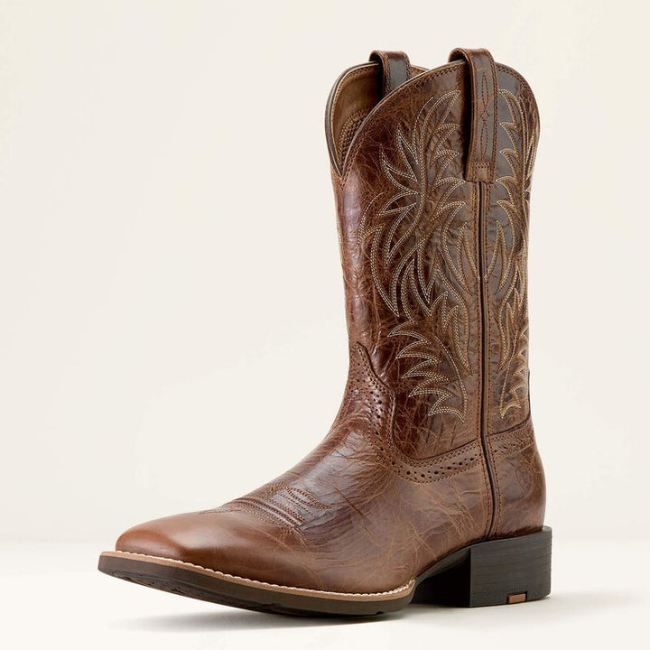 Sport Western Wide Square Toe Cowboy Boot - Dark Tan