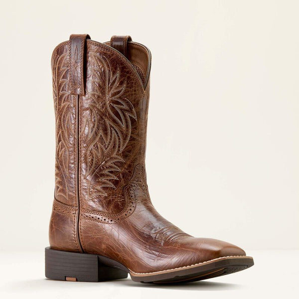 Sport Western Wide Square Toe Cowboy Boot - Dark Tan