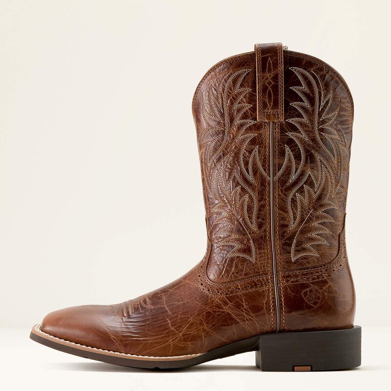 Sport Western Wide Square Toe Cowboy Boot - Dark Tan