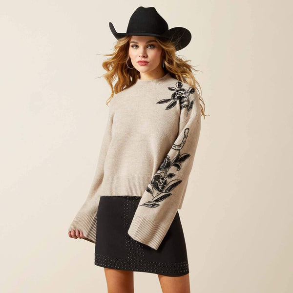 All in Embellished Sweater - Oatmeal