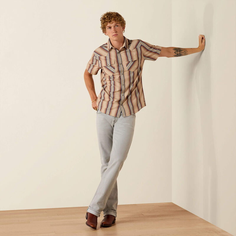 Retro Haver Fitted Snap Shirt - Copper Brown Stripe