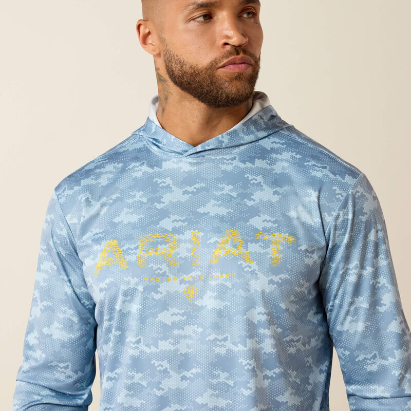 Rebar Sunblocker Printed Craft Hooded Long Sleeve T-Shirt - Dusty Blue