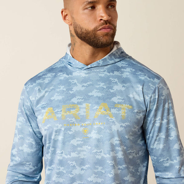 Rebar Sunblocker Printed Craft Hooded Long Sleeve T-Shirt - Dusty Blue