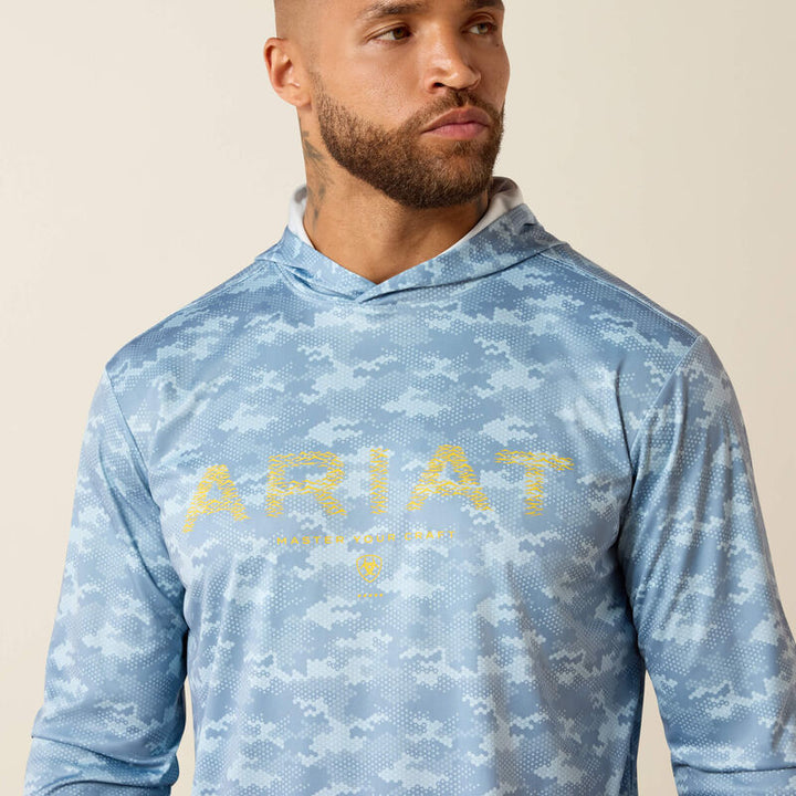 Rebar Sunblocker Printed Craft Hooded Long Sleeve T-Shirt - Dusty Blue