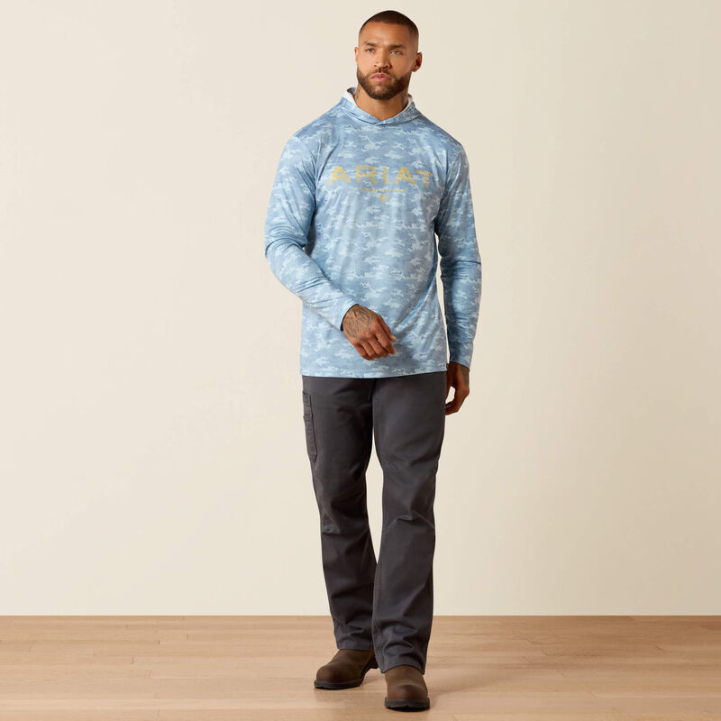 Rebar Sunblocker Printed Craft Hooded Long Sleeve T-Shirt - Dusty Blue