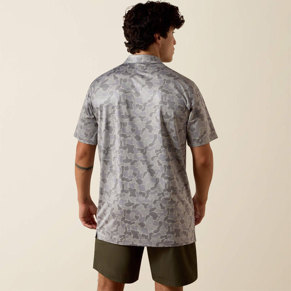 All Over Print Heathered Fitted Polo - Sky Rocket Camo Print