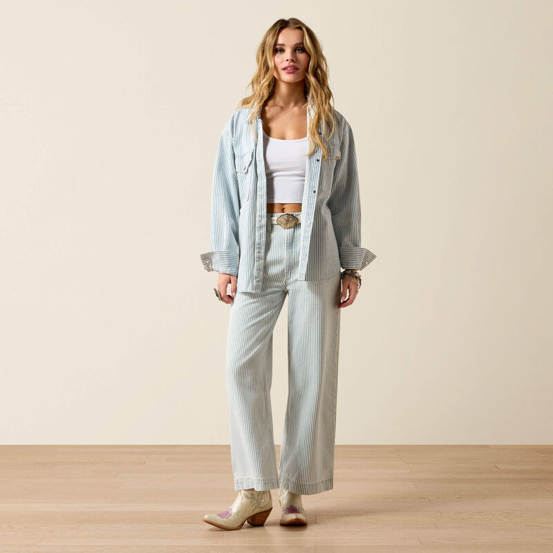 Denim Shirt Jacket - Blue White Denim Stripe