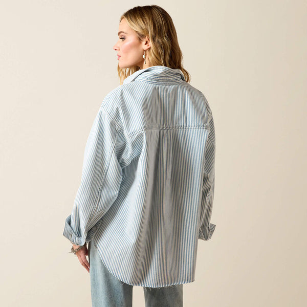 Denim Shirt Jacket - Blue White Denim Stripe