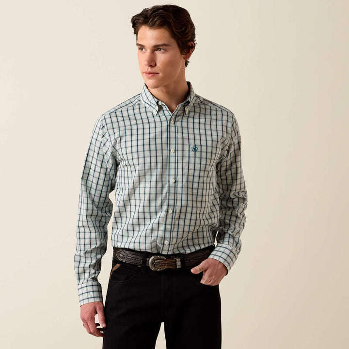 Wrinkle Free Bern Fitted Shirt - Off White Multi Small Plaid