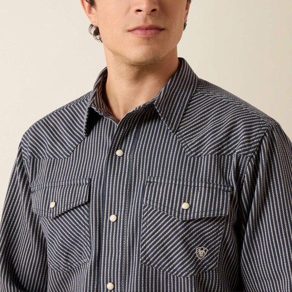 Retro Haywood Fitted Snap Shirt - Ombre Blue Stripe