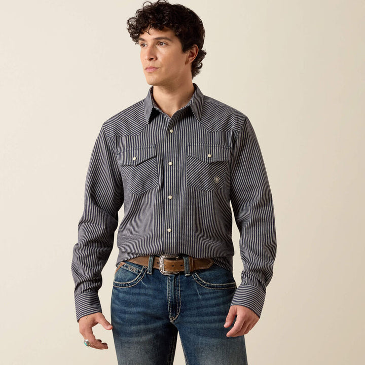 Retro Haywood Fitted Snap Shirt - Ombre Blue Stripe