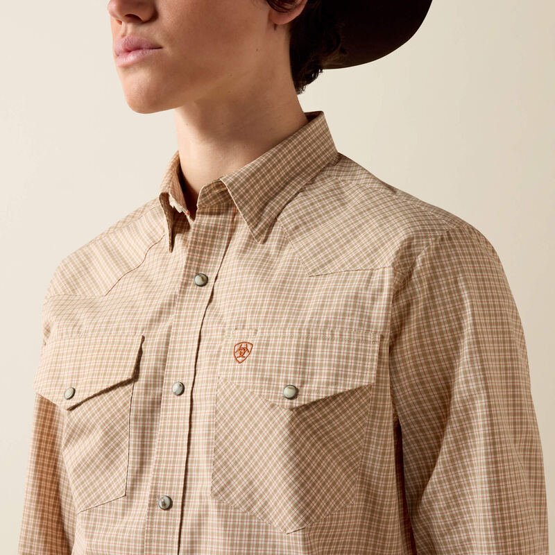 Pro Series West Fitted Snap Shirt - Beige Micro Plaid