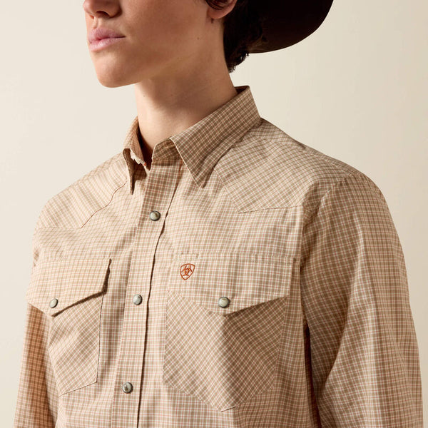 Pro Series West Fitted Snap Shirt - Beige Micro Plaid