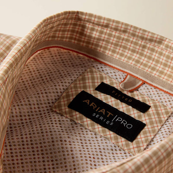 Pro Series West Fitted Snap Shirt - Beige Micro Plaid