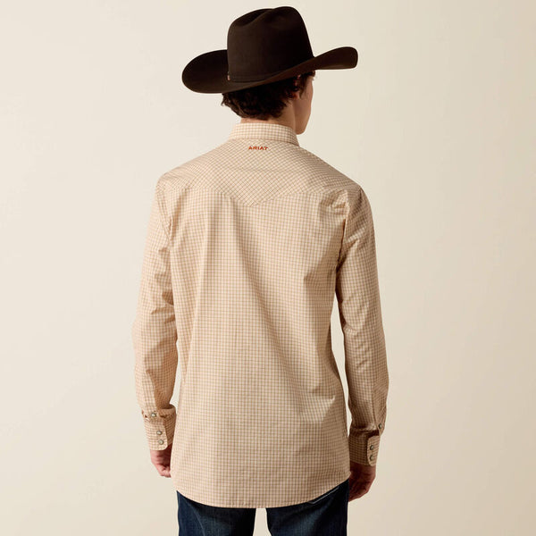 Pro Series West Fitted Snap Shirt - Beige Micro Plaid