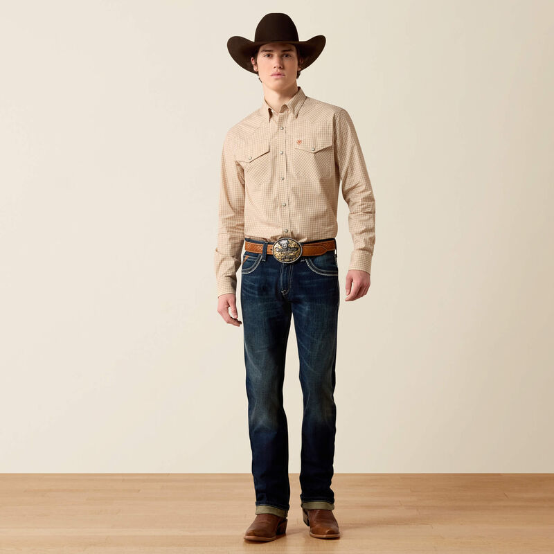 Pro Series West Fitted Snap Shirt - Beige Micro Plaid