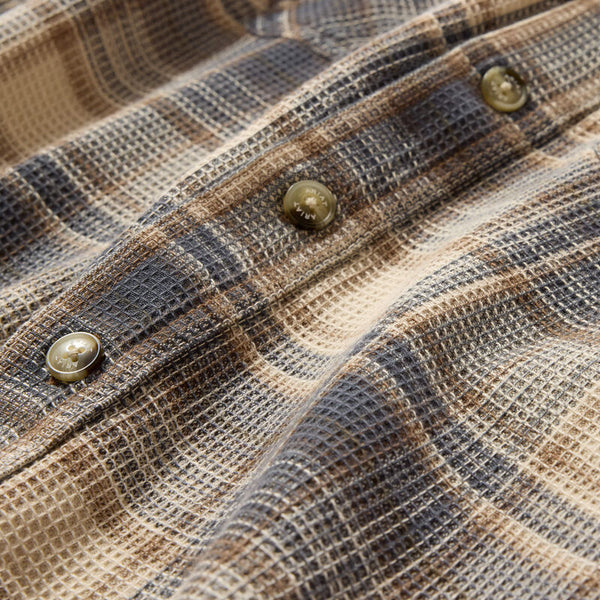 Retro Waffle Button Down Fitted Shirt - Oyster Grey Plaid