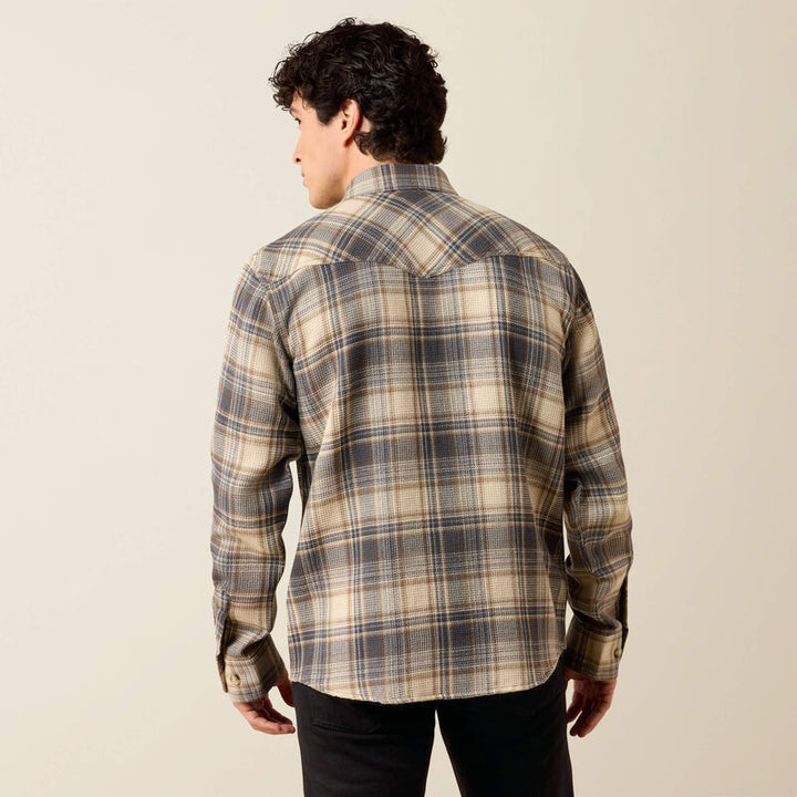 Retro Waffle Button Down Fitted Shirt - Oyster Grey Plaid