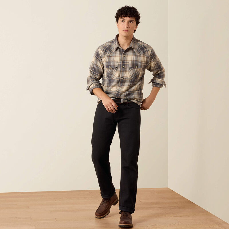 Retro Waffle Button Down Fitted Shirt - Oyster Grey Plaid