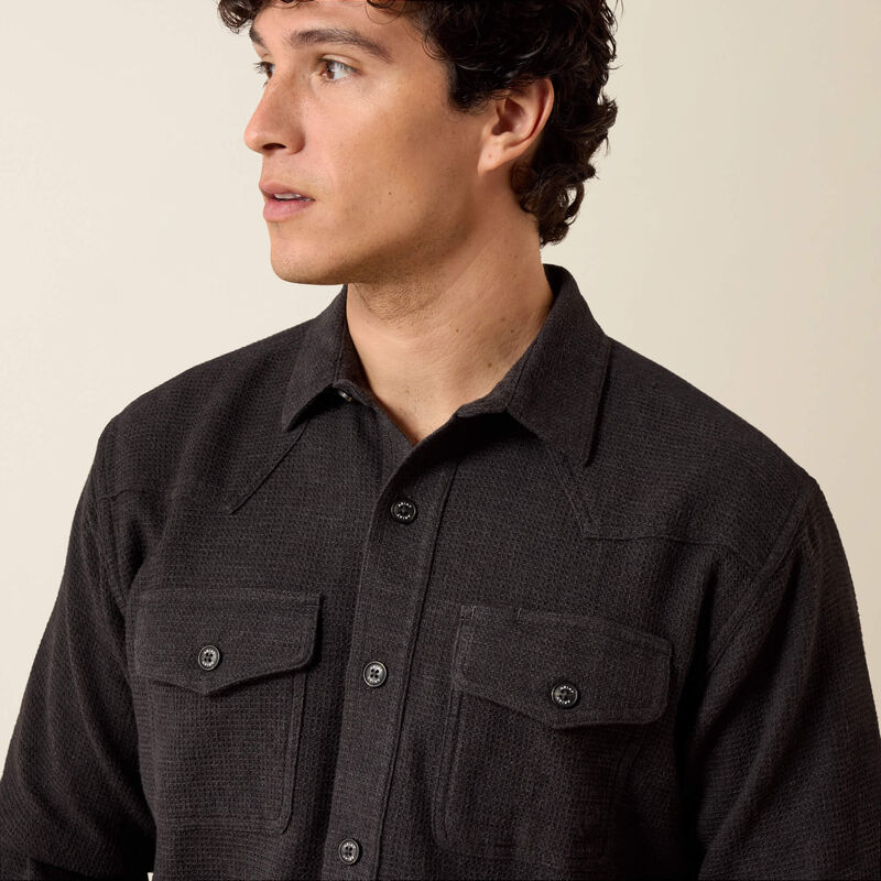Retro Waffle Button Down Fitted Shirt - Charcoal Heather