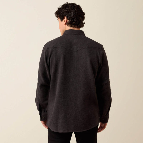 Retro Waffle Button Down Fitted Shirt - Charcoal Heather