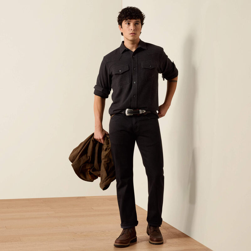 Retro Waffle Button Down Fitted Shirt - Charcoal Heather