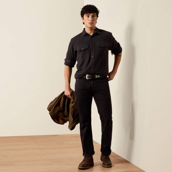 Retro Waffle Button Down Fitted Shirt - Charcoal Heather