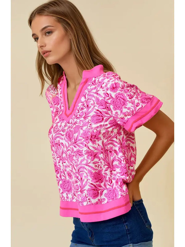 Floral Printed Ruffle Tiered Top - Pink