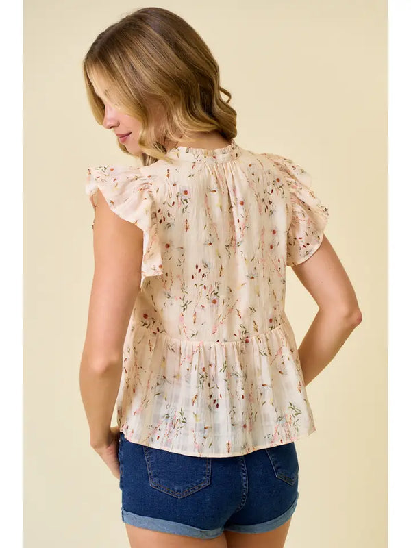 Floral Printed Ruffle Top - Cream Multi