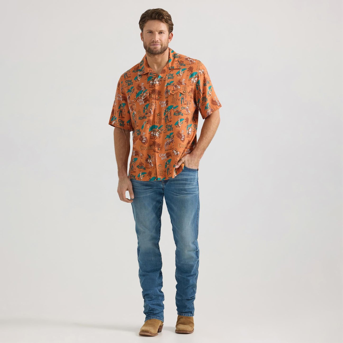 Wrangler Coconut Cowboy Short Sleeve Shirts - Orange