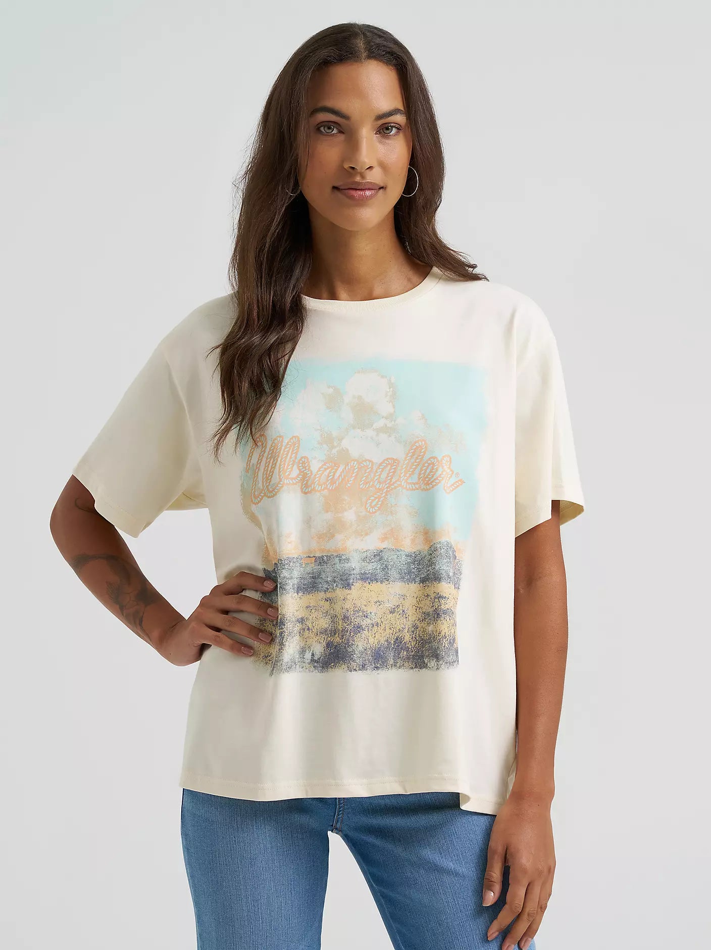 Distressed Landscape Girlfriend Graphic Tee - Antique White