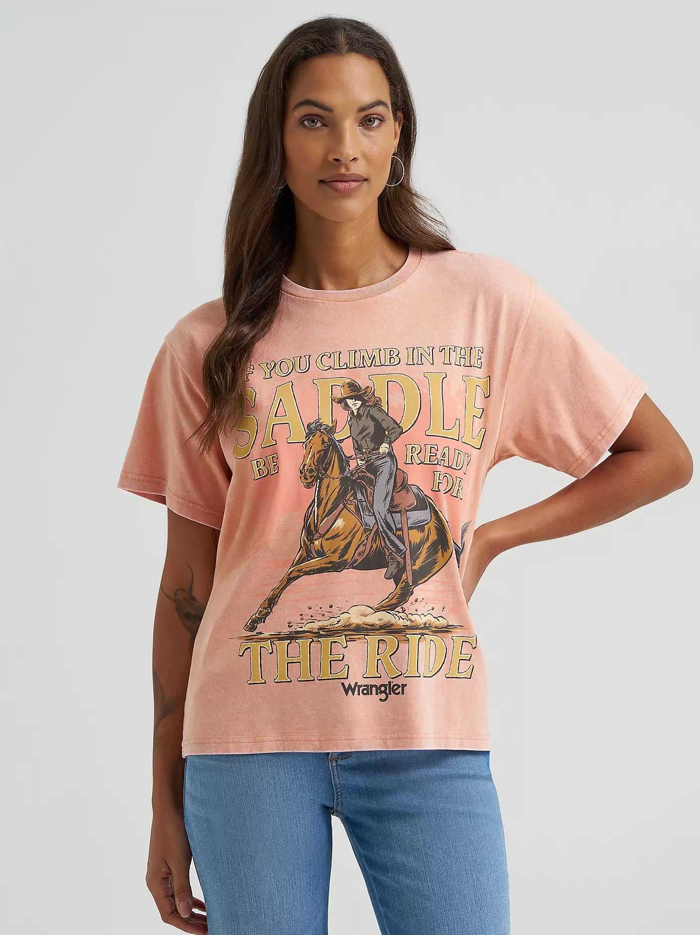 Climb in the Saddle Girlfriend Graphic Tee - Canyon Sunset