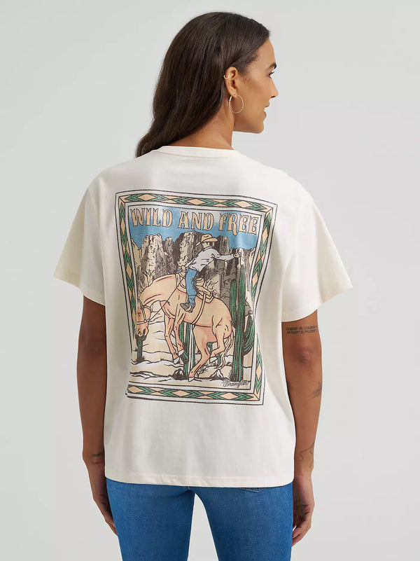 Wild Free Stamp Girlfriend Back Graphic Tee - Egret