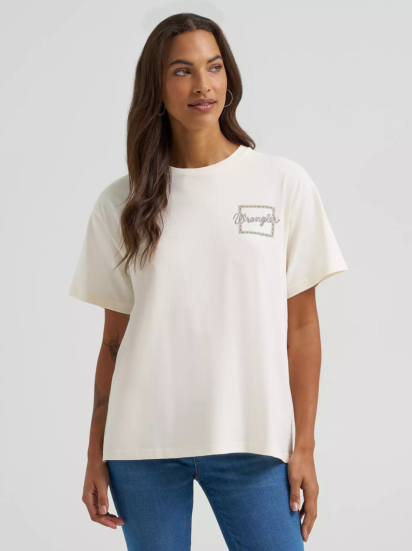 Wild Free Stamp Girlfriend Back Graphic Tee - Egret