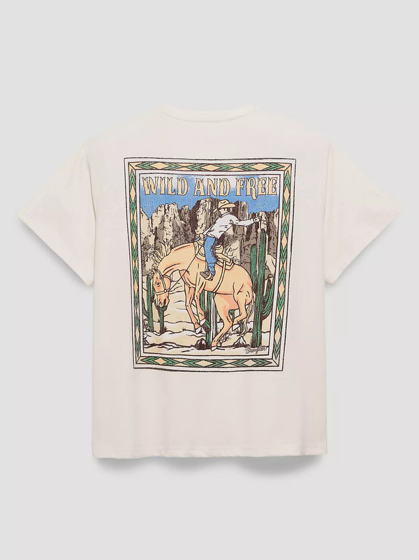 Wild Free Stamp Girlfriend Back Graphic Tee - Egret