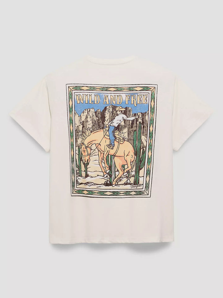 Wild Free Stamp Girlfriend Back Graphic Tee - Egret