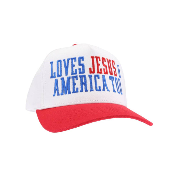 Loves Jesus and America Too Trucker Hat - Red