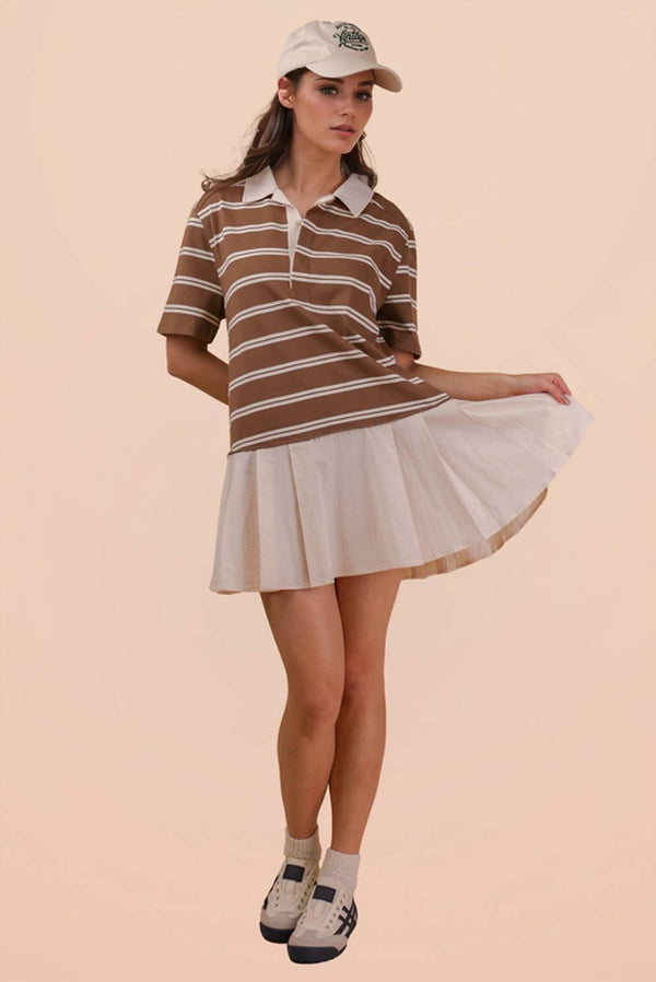 Striped Shirt Mini Dress - Mocha