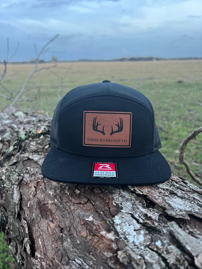 Deer Horns Flatbill Snapback Hat - Black