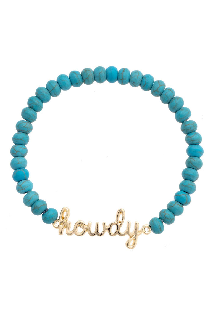 Howdy Cursive Beaded Stretch Bracelet - Turquoise