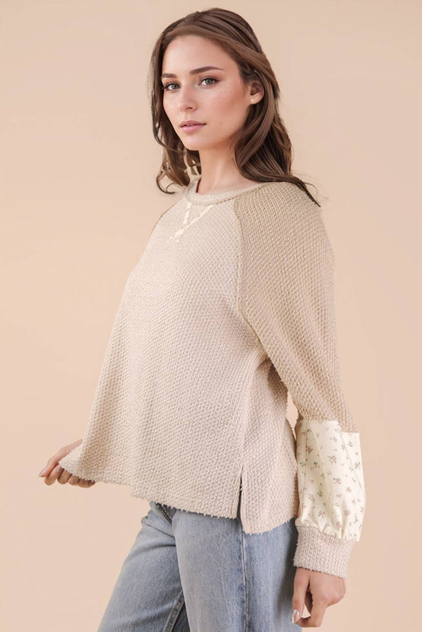 Raglan Sleeve Color Block Sweater - Cream