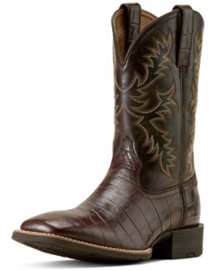 Men's Sport Crocodile Print Performance Broad Square Toe Western Boot - Chocolate