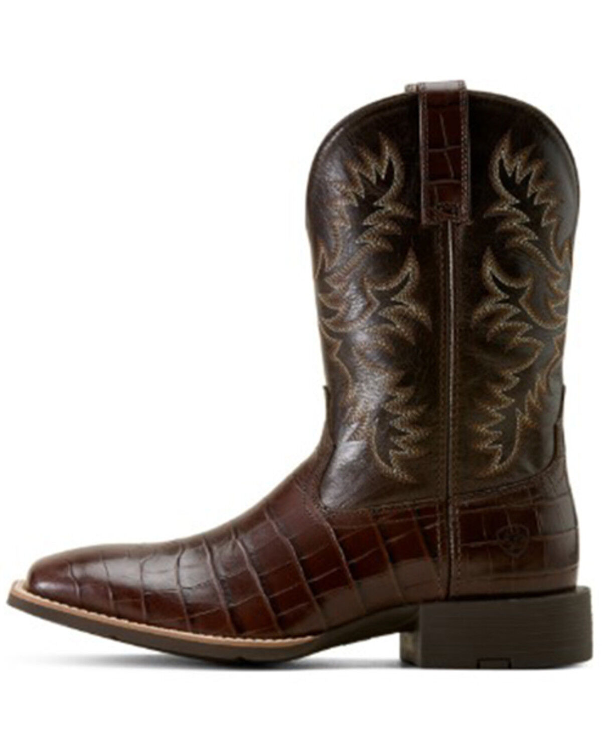 Men's Sport Crocodile Print Performance Broad Square Toe Western Boot - Chocolate