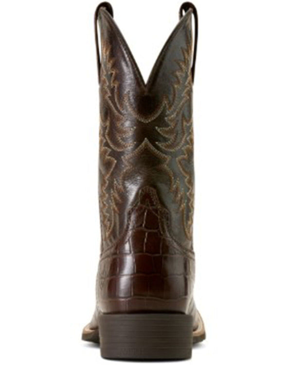 Men's Sport Crocodile Print Performance Broad Square Toe Western Boot - Chocolate