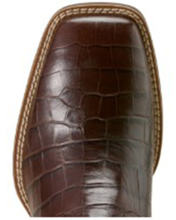 Men's Sport Crocodile Print Performance Broad Square Toe Western Boot - Chocolate