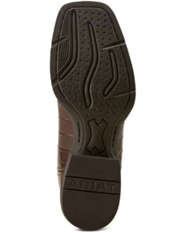 Men's Sport Crocodile Print Performance Broad Square Toe Western Boot - Chocolate
