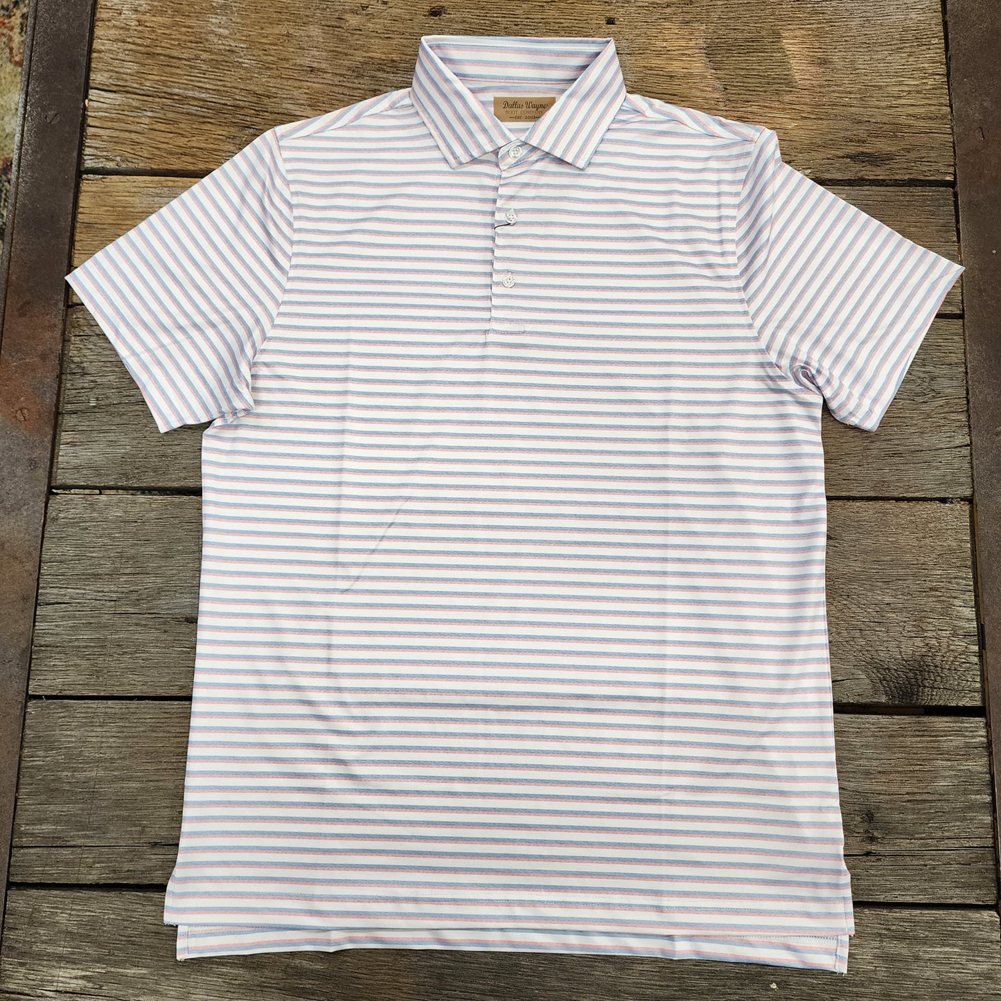 Men's Stripe Polo- Slate/Salmon/White
